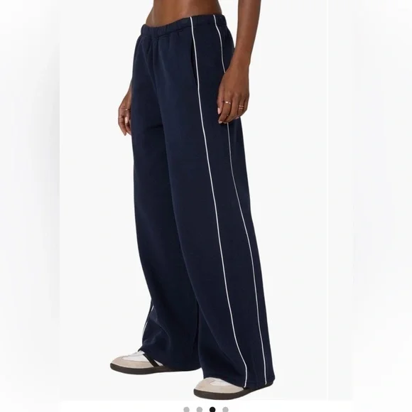 NWT Edikted Autumn Cotton Blend Sweat Pants Navy w White Side Stripe Womens XL - Picture 4 of 8